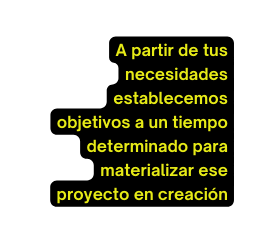 A partir de tus necesidades establecemos objetivos a un tiempo determinado para materializar ese proyecto en creación